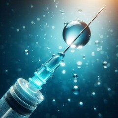 Macro shot of water droplet on syringe needle, healthcare theme