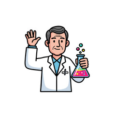 Friendly Cartoon Scientist Holding Beaker With Colorful Liquid