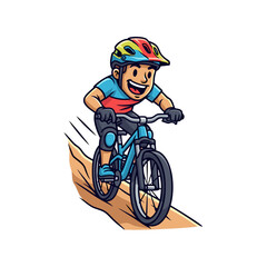 Fototapeta premium Fun Cartoon Cyclist on a Downhill Mountain Bike Ride