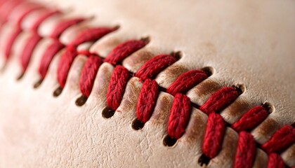 Baseball stitching shows worn leather and iconic red threads