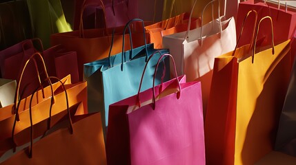 A vibrant array of shopping bags in every color after a successful day of on transparent background