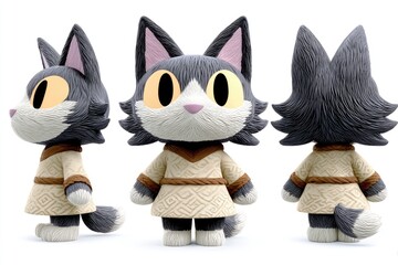 Three-quarter view of a stylized cat figurine.