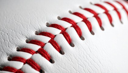 Baseball stitches reveal leather grain and tight lacing