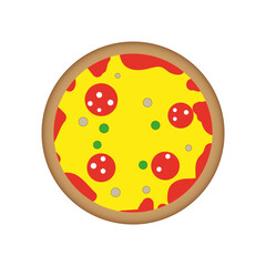 Round pizza illustration. Salami topping Vector. Delicious food concept. Classic italian dish.
