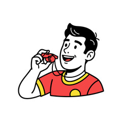Happy Person Blowing Whistle Cartoon Illustration