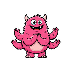 Fototapeta premium Happy Pink Fluffy Creature with Multiple Limbs and Antlers