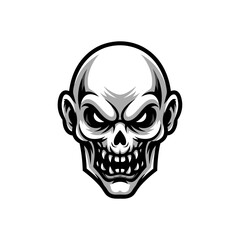 Head With Angry Expression, Black And White Horror Illustration