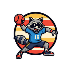 Playful Animal Cartoon Character Playing Dodgeball In Retro Style