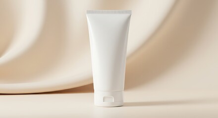 White Blank Cosmetic Tube on Fabric Background