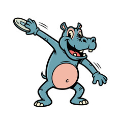 Obraz premium Playful Large Mammal Cartoon Character Throwing a Disc