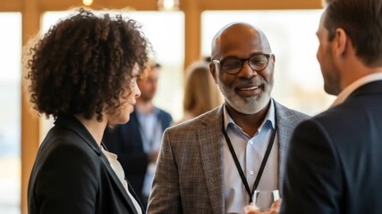 Diverse Business Professionals Networking at Corporate Event. Smiling colleagues conversing, fostering connections and collaboration. - Powered by Adobe
