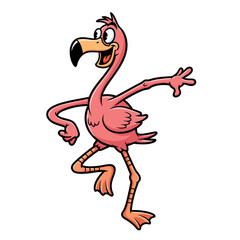 Fototapeta premium Playful Pink Bird Cartoon Dancing Illustration