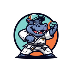Smiling Cartoon Mammal In Martial Arts Outfit, Holding A Rock, Vector Graphic Illustration