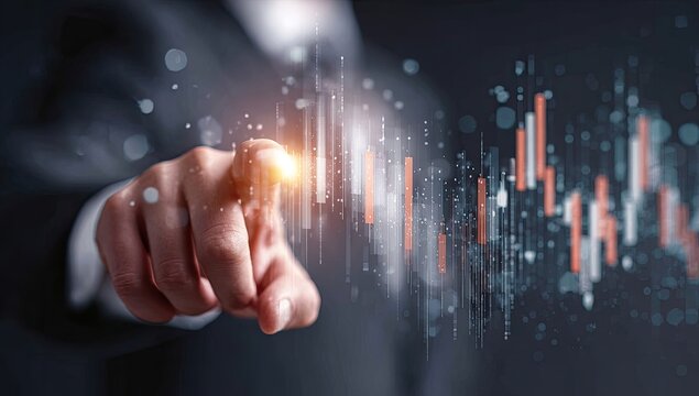Businessman interacts with digital stock chart