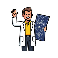 Smiling Scientist Holding Plan Illustration