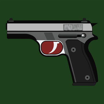 silver pistol on green background clip art preview