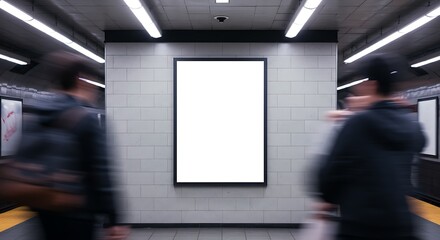 Blank Vertical Billboard Mockup in Subway Station with Blurred People