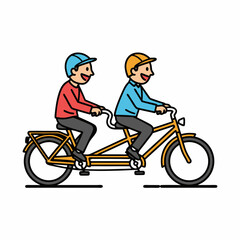 Naklejka premium Two Smiling People Riding Tandem Bicycle Illustration