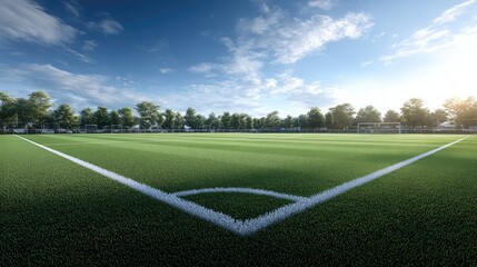Obraz premium Empty soccer field under a clear sky.