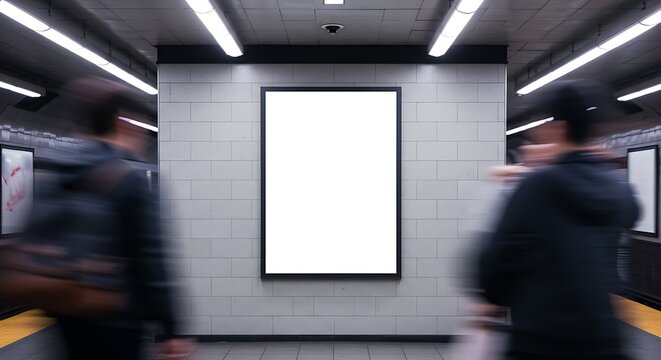 Blank Vertical Billboard Mockup in Subway Station with Blurred People