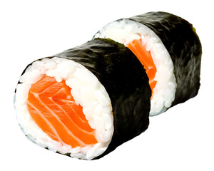 Salmon maki roll isolated on a transparent background