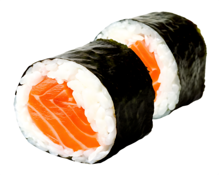 Salmon maki roll isolated on a transparent background