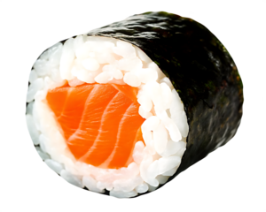 Salmon maki sushi roll isolated on a transparent background