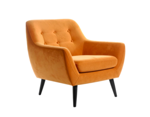 Orange armchair isolated on a transparent background.
