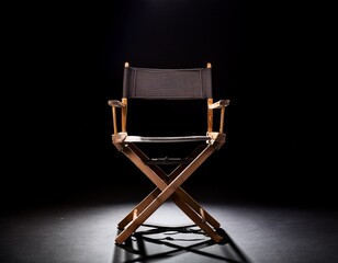 director s chair isolated on black background representing film production