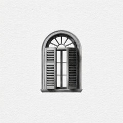Obraz premium Detailed illustration of an arched window with open shutters.