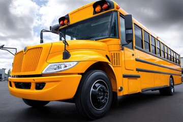 Bright yellow school bus parked on a paved surface.