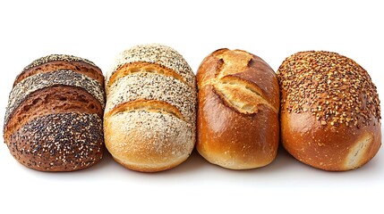 Mixed bread loaves with sesame, poppy seeds and grains. Rustic bakery selection for Real Bread Week. Freshly baked artisan bread concept