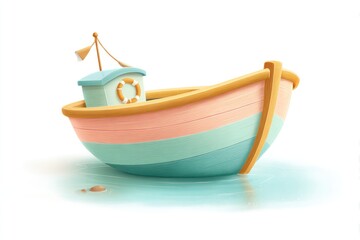 Fototapeta premium Colorful, cartoon-style depiction of a small wooden boat.