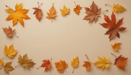 Autumnal Leaf Arrangement on a Beige Background