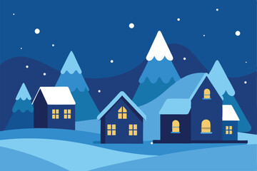 Fototapeta premium stylized snow covered village wallpaper with glowi.eps