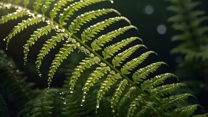 Dew-Kissed Fern Leaf Close-Up Macro Photography