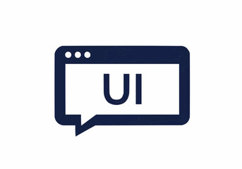 A blue ui element in a speech bubble with three circles on top of it on a white background design