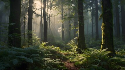 Misty Forest Macro Perspective in Atmospheric Morning Fog