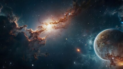 Outer Space Scene with Nebula, Planets and Starfield