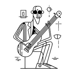 Guitarist musician playing guitar music musical instrument jazz blues rock band performance stage concert line art