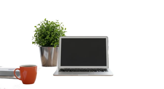 Laptop Plant and Coffee Cup on a Desk.