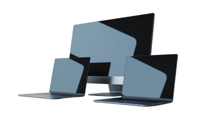 Modern Gray Laptops and Monitor Display.