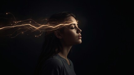 Obraz premium Inner Light - Woman in the Dark with Energy Trail