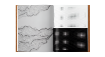 Open Book with Abstract Topographic and Dotted Patterns.