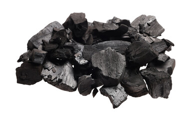 Pieces of black coals isolated on white