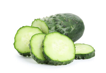 Slices of fresh cucumber isolated on white