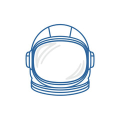 Fototapeta premium A minimalist illustration of an astronaut's helmet, featuring a reflective visor and blue outline against a white background, symbolizing space exploration a...