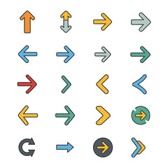 Colorful Arrow Icons Set: Directional Symbols with Various Styles and Colors