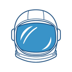 Fototapeta premium Front view of a stylized astronaut helmet with a reflective blue visor in a clean line art illustration.