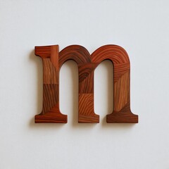 Lowercase Letter m in Interwoven Cherry and Walnut Wood – Compact Wooden Alphabet with Mixed Grain Textures on Off-White Wall for Minimalist Typography and Natural Design Concepts